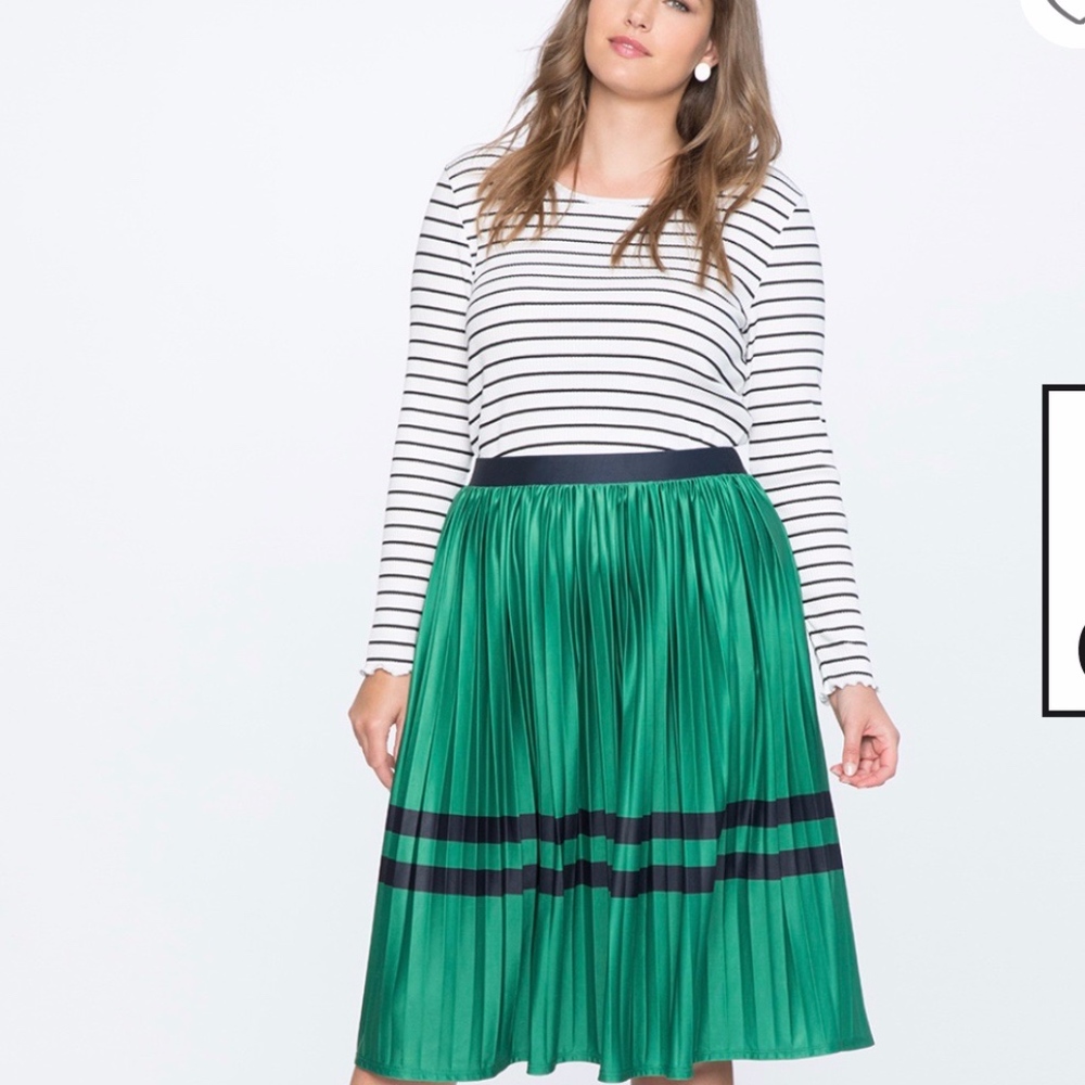 Sunburst Pleated Midi Skirt With Block Stripes